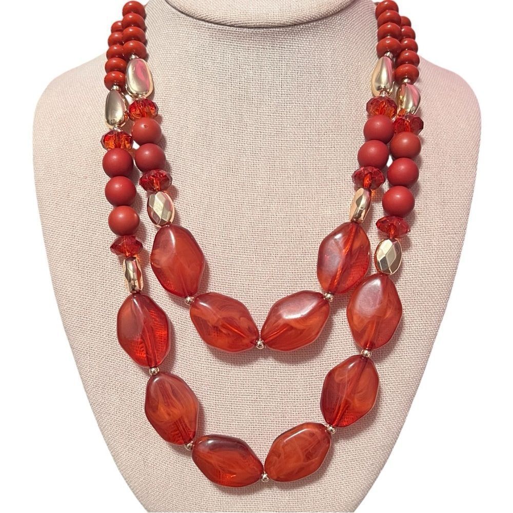 💎2/$30💎 nOir Jewelry Amber Color Layered Bead Gold Tone Necklace